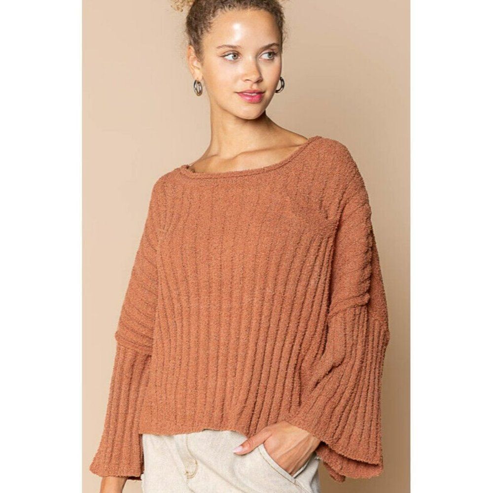 SALE! POL Cozy Chenille Slouchy Berber Sweater Blanket Soft Camel YKT486